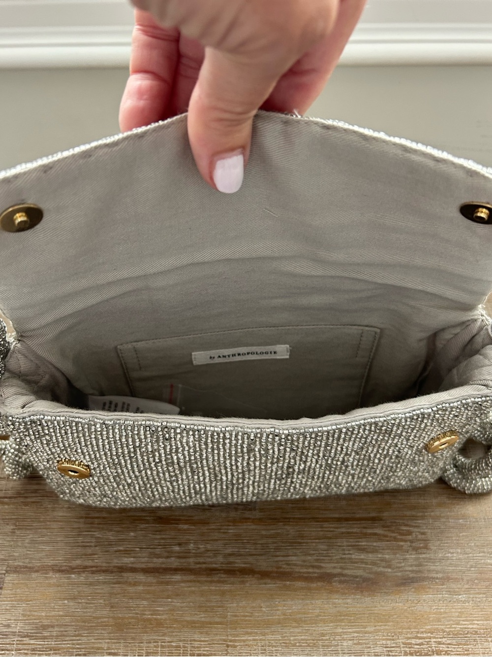 Anthropologie Fiona Beaded Bag Chain Edition Silver NWT - Picture 6 of 10